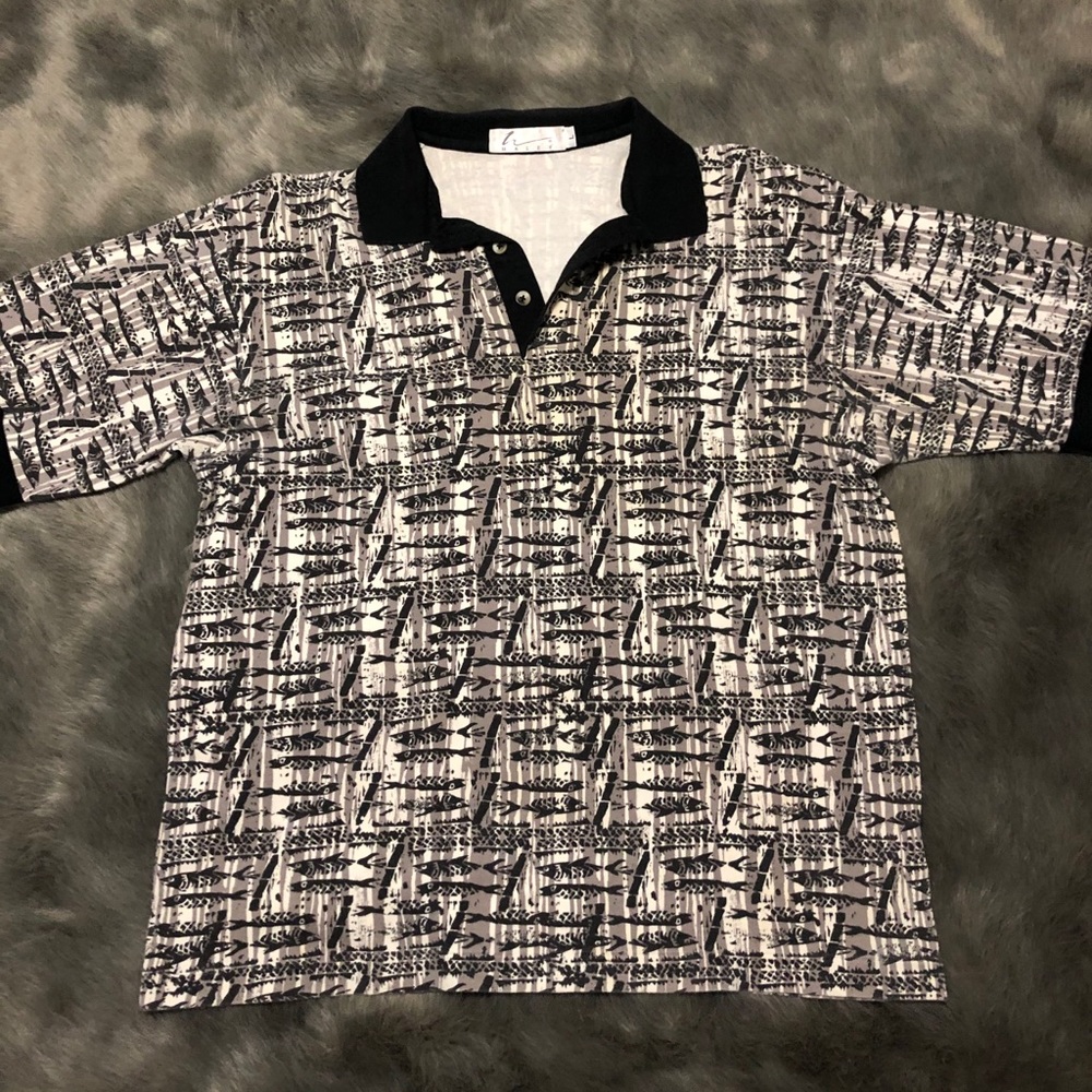 Haley Black and White Fish Polo